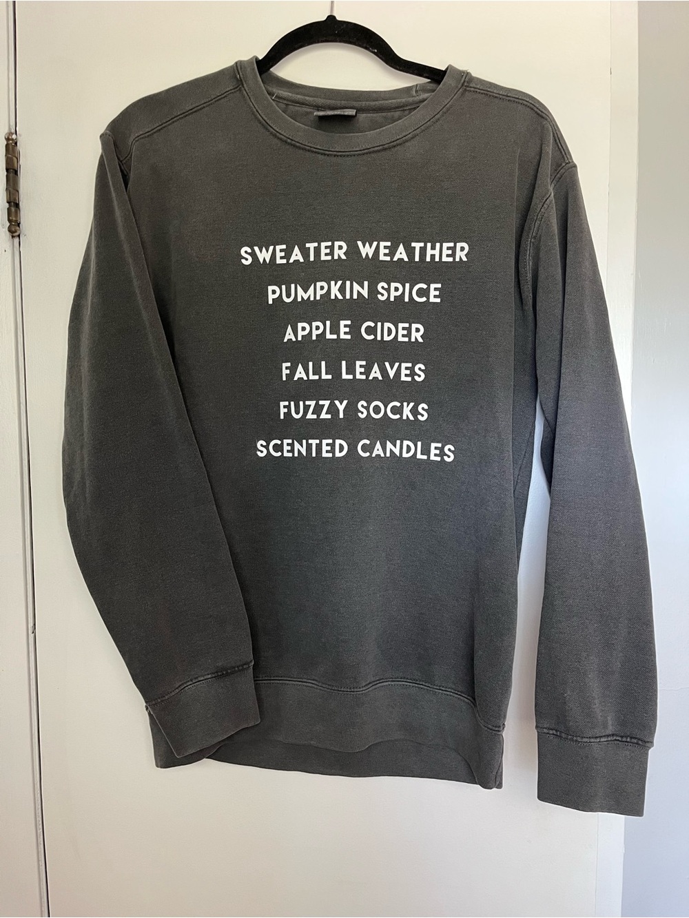 Charcoal Gray Crewneck Sweatshirt with White Text